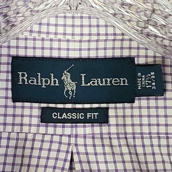 Polo Ralph Lauren Shirt Oxford Button Down LS Mens Size 17.5 XL Plaid Purple - Picture 8 of 10